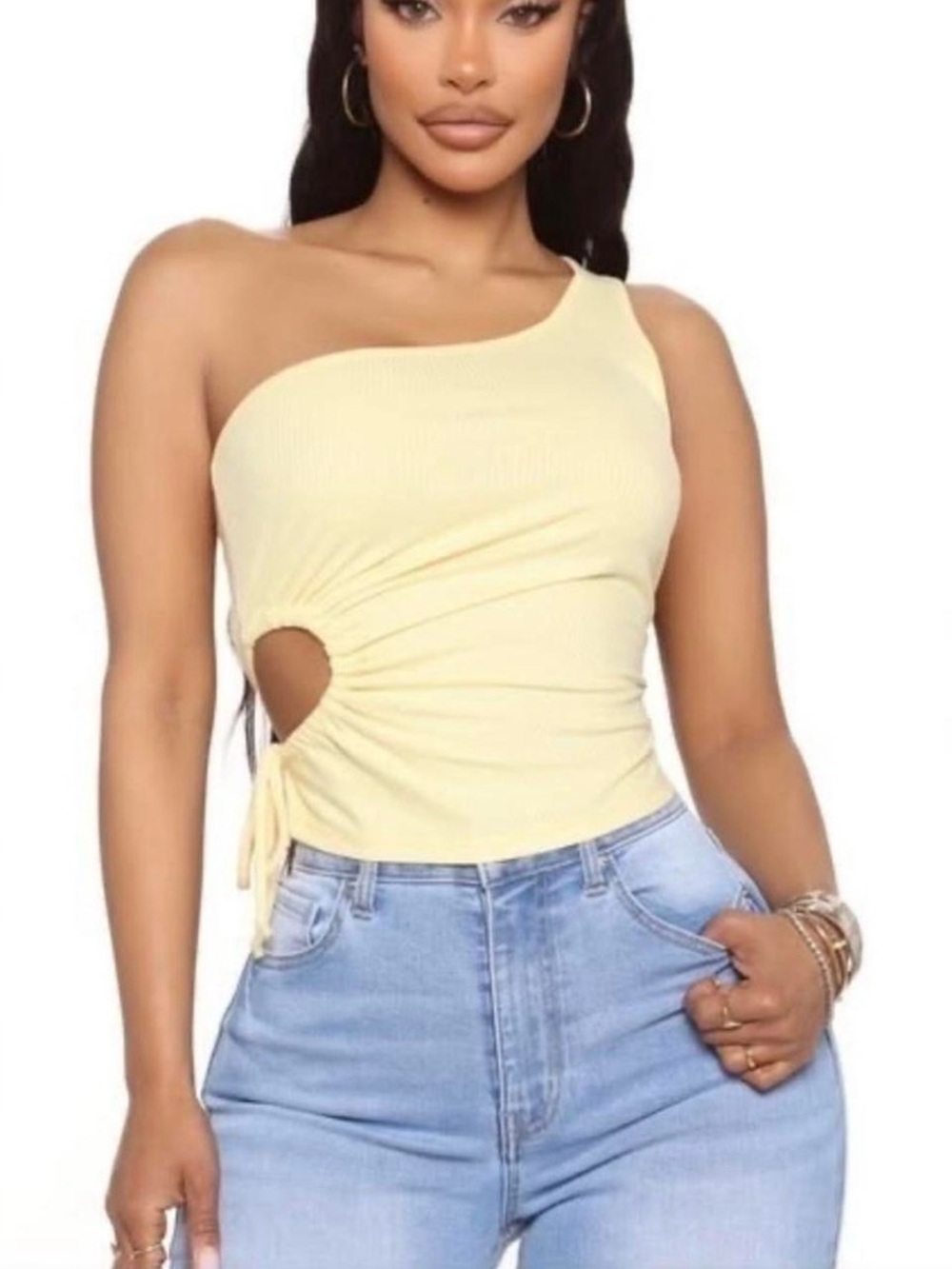 Heart Hips One-Shoulder Side-Tie Tank Top - Cream